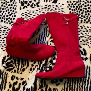 Knee high red boots